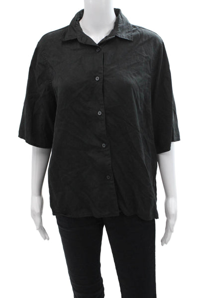 Everlane Womens Button Front Short Sleeve Collared Shirt Gray Cotton Size Medium