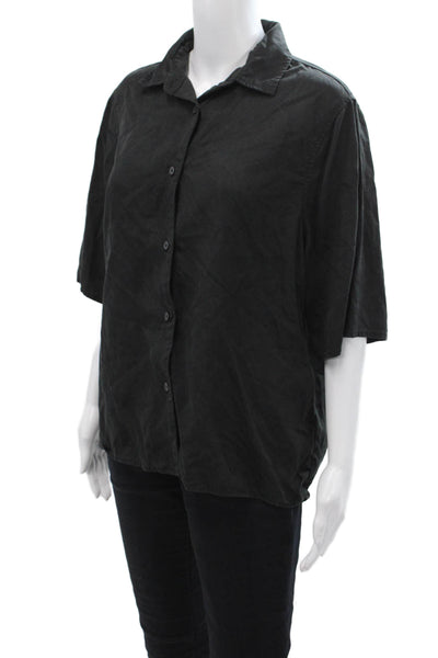 Everlane Womens Button Front Short Sleeve Collared Shirt Gray Cotton Size Medium