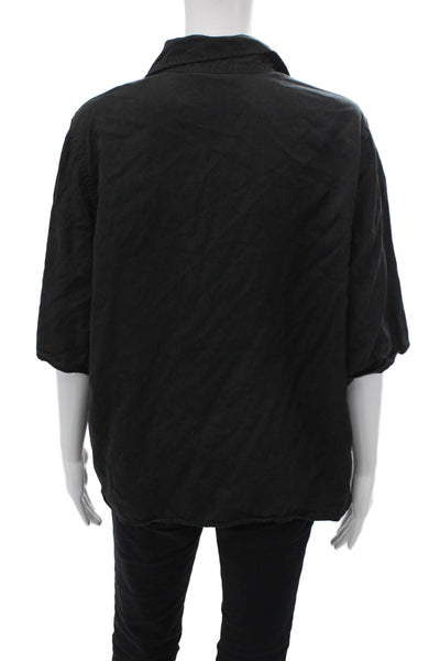 Everlane Womens Button Front Short Sleeve Collared Shirt Gray Cotton Size Medium