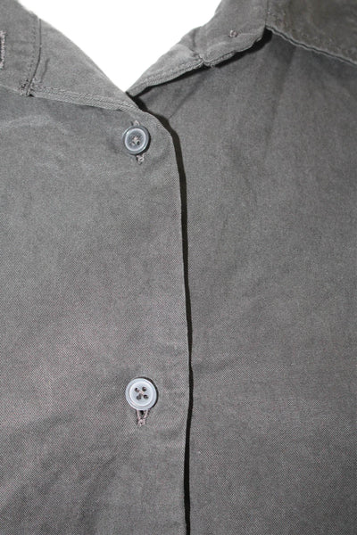 Everlane Womens Button Front Short Sleeve Collared Shirt Gray Cotton Size Medium