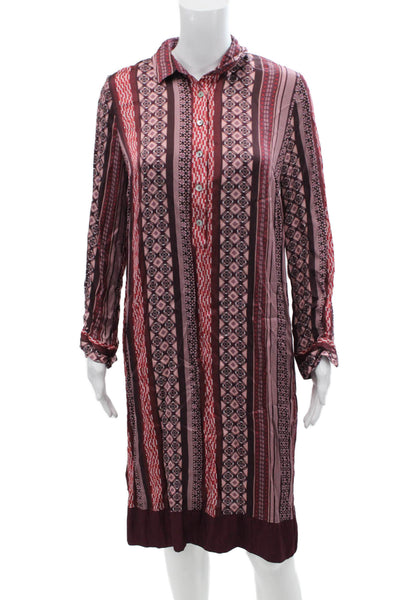 Anna Seravalli Womens Abstract Print Button Collared Shift Dress Red Size EUR 42