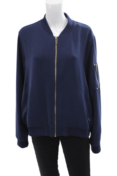 Michael Michael Kors Womens Textured Full Zip Long Sleeve Sweater Navy Size XL