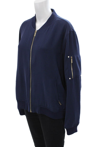 Michael Michael Kors Womens Textured Full Zip Long Sleeve Sweater Navy Size XL