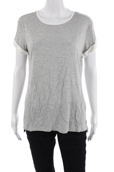 Vince Womens Contrast Round Neck Short Sleeve T-Shirt Gray White Size XS