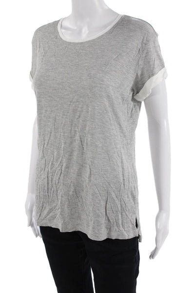 Vince Womens Contrast Round Neck Short Sleeve T-Shirt Gray White Size XS