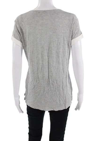 Vince Womens Contrast Round Neck Short Sleeve T-Shirt Gray White Size XS