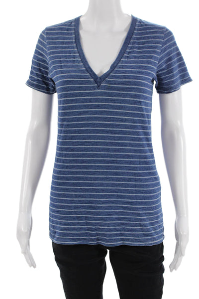 Rag & Bone Womens Cotton Striped Print Short Sleeve T-Shirt Blue Size XS