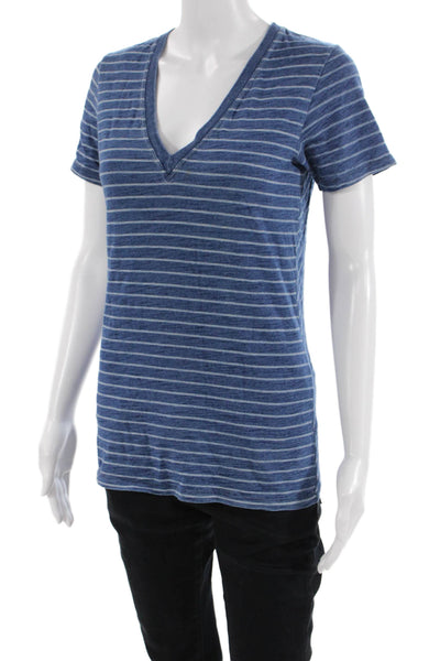 Rag & Bone Womens Cotton Striped Print Short Sleeve T-Shirt Blue Size XS