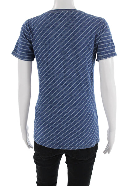 Rag & Bone Womens Cotton Striped Print Short Sleeve T-Shirt Blue Size XS