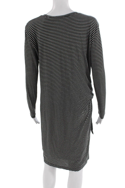 Vince Womens Striped Print Long Sleeve Tie Waist Dress Black White Size XS