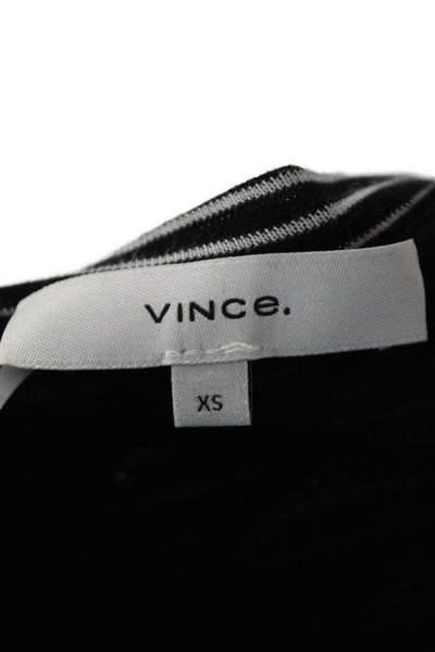 Vince Womens Striped Print Long Sleeve Tie Waist Dress Black White Size XS