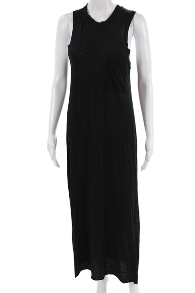 ATM Womens Cotton Round Neck Split Hem Midi Tank Dress Black Size XS