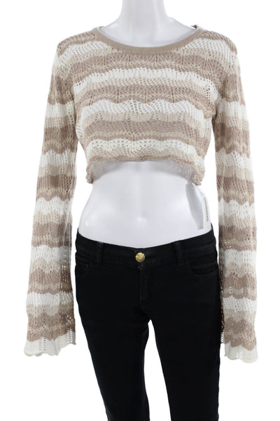 Princess Polly Waomens Knit Long Sleeves Cropped Sweater Beige White Size 6