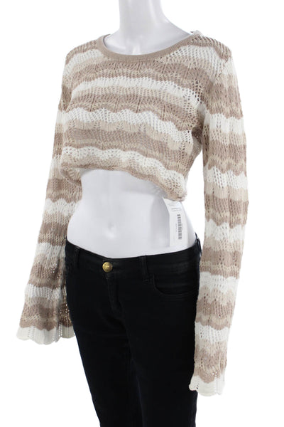 Princess Polly Waomens Knit Long Sleeves Cropped Sweater Beige White Size 6