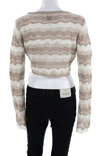 Princess Polly Waomens Knit Long Sleeves Cropped Sweater Beige White Size 6