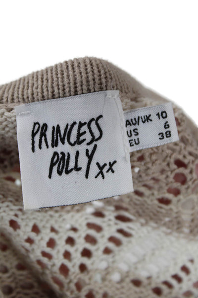 Princess Polly Waomens Knit Long Sleeves Cropped Sweater Beige White Size 6