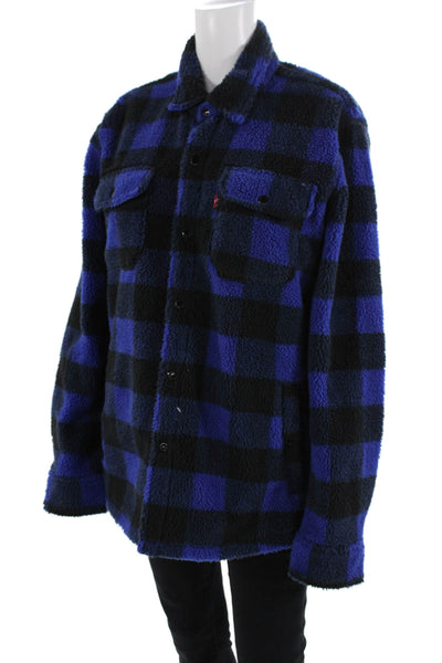Levi Strauss & Co Womens Buffalo Plaid Button Down Shirt Blue Black Size Medium