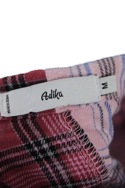 Adika Womens Plaid Button Down Shirt Pink Blue Cotton Size Medium