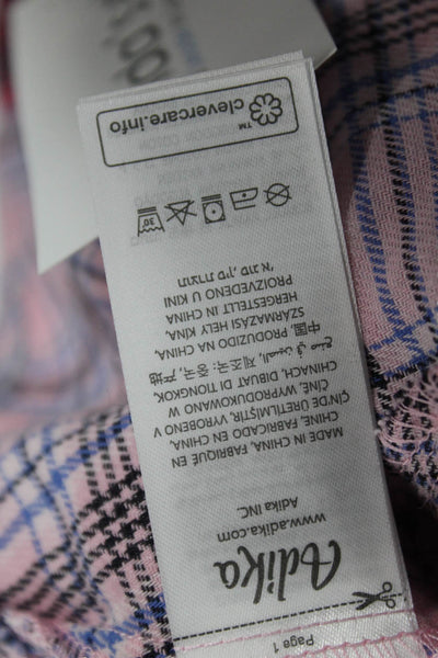 Adika Womens Plaid Button Down Shirt Pink Blue Cotton Size Medium