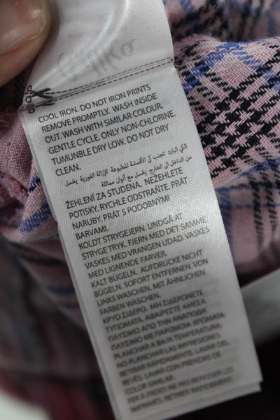 Adika Womens Plaid Button Down Shirt Pink Blue Cotton Size Medium