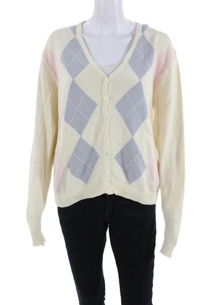 John Galt Womens Argyle Print Cardigan Sweater Multi Colored Size Medium
