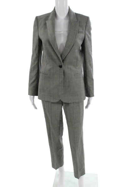 Cefinn Womens Plaid Single Button High Rise Pant Suit Black Blue Wool Size 2