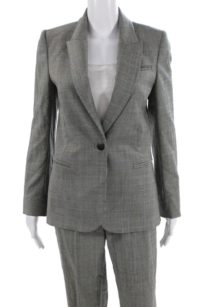 Cefinn Womens Plaid Single Button High Rise Pant Suit Black Blue Wool Size 2
