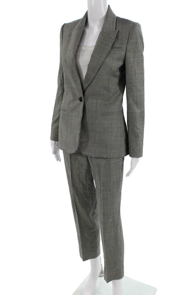 Cefinn Womens Plaid Single Button High Rise Pant Suit Black Blue Wool Size 2