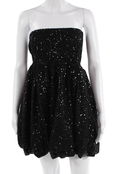 Caroline Constas Womens Sequined Strapless A Line Mini Dress Black Size Small