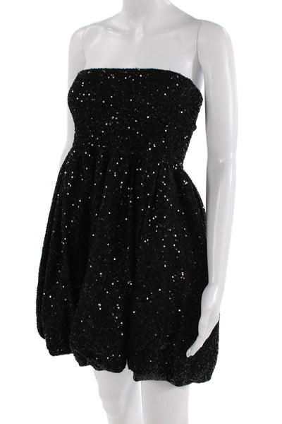 Caroline Constas Womens Sequined Strapless A Line Mini Dress Black Size Small