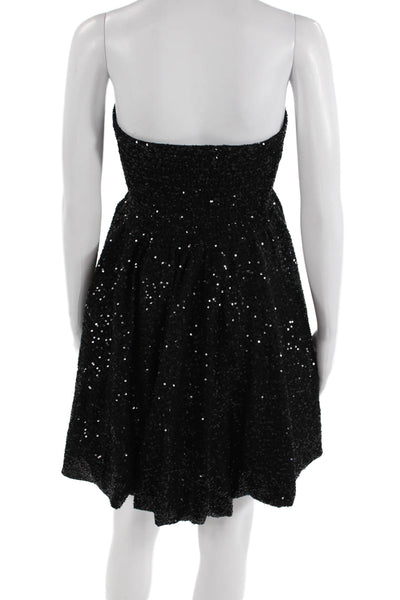 Caroline Constas Womens Sequined Strapless A Line Mini Dress Black Size Small
