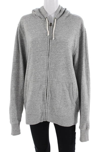 J Crew Womens Full Zipper Long Sleeves Hoodie Grey Cotton Size Large