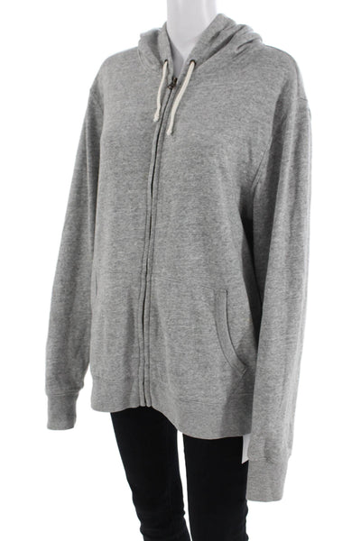J Crew Womens Full Zipper Long Sleeves Hoodie Grey Cotton Size Large