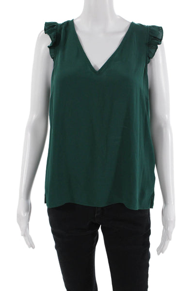 J Crew Women's V-Neck Sleeveless Ruffle Blouse Green Size 6