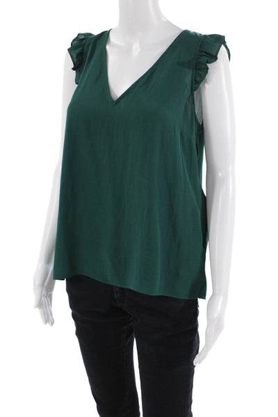 J Crew Women's V-Neck Sleeveless Ruffle Blouse Green Size 6
