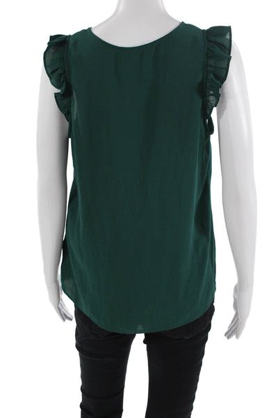 J Crew Women's V-Neck Sleeveless Ruffle Blouse Green Size 6