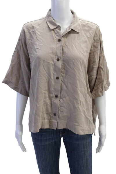 Everlane Womens Button Front Short Sleeve Collared Shirt Brown Size Medium