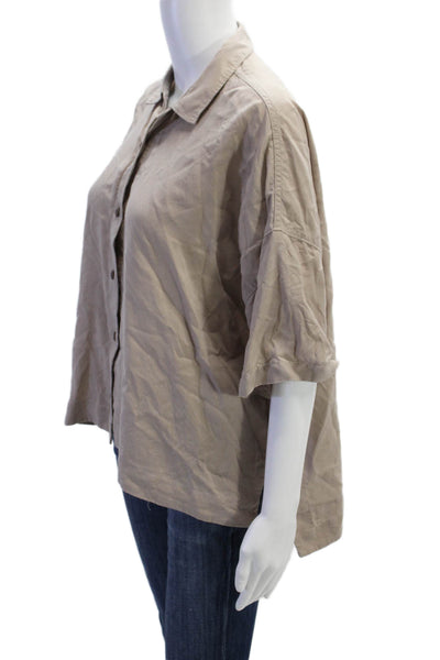 Everlane Womens Button Front Short Sleeve Collared Shirt Brown Size Medium