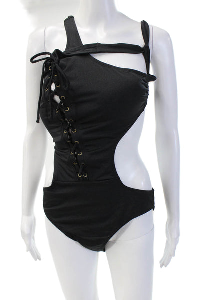 Ashley Graham x Swimsuits for All Womens Lace Up One Piece Swim Black Sz 12