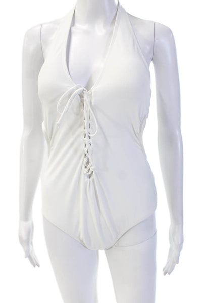 Ashley Graham x Swimsuits for All Womens Lace Up One Piece Swim White Size 12