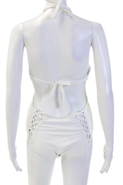 Ashley Graham x Swimsuits for All Womens Lace Up One Piece Swim White Size 12