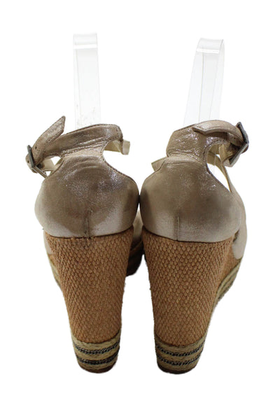 Brian Atwood Womens Espadrille Wedge Heels Ankle Strap Shoes Brown Size 9