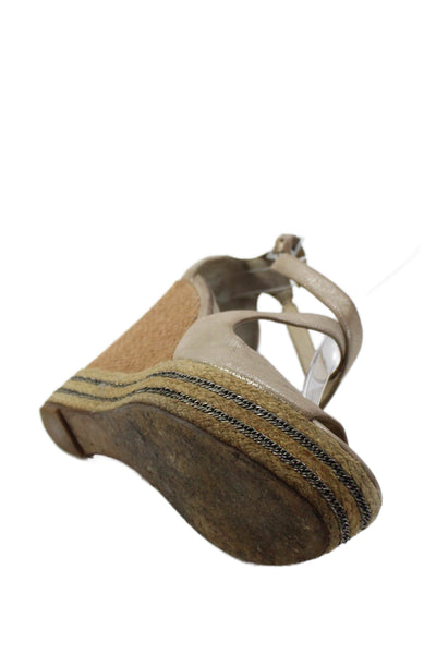 Brian Atwood Womens Espadrille Wedge Heels Ankle Strap Shoes Brown Size 9