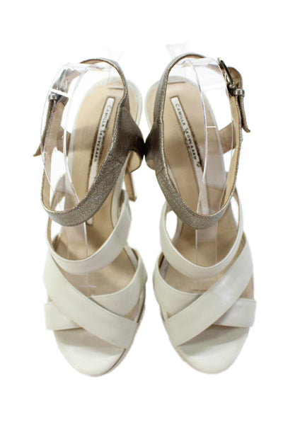 Camilla Skovgaard Womens Leather Ankle Strap Platform Heels Shoes White Sz 9.5