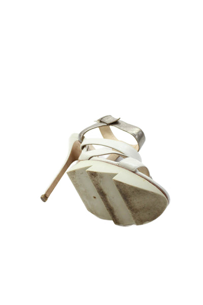 Camilla Skovgaard Womens Leather Ankle Strap Platform Heels Shoes White Sz 9.5
