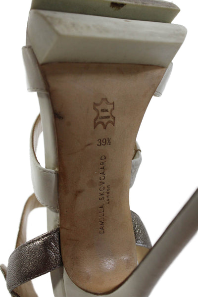 Camilla Skovgaard Womens Leather Ankle Strap Platform Heels Shoes White Sz 9.5