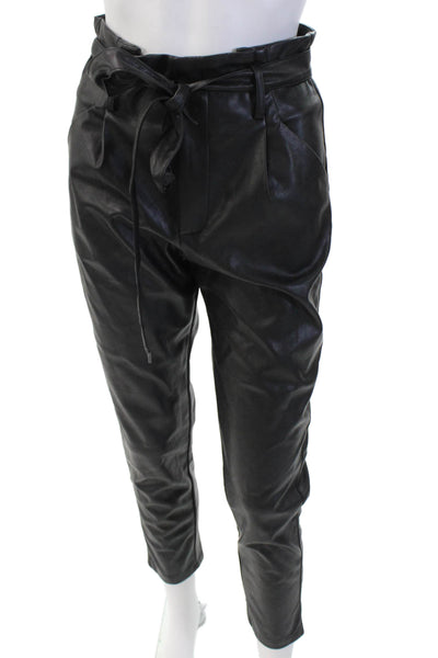 Lucy Paris Women's Paperbag Waist Faux Leather Straight Leg Pants Black Size XS