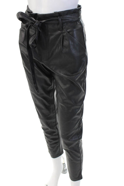 Lucy Paris Women's Paperbag Waist Faux Leather Straight Leg Pants Black Size XS