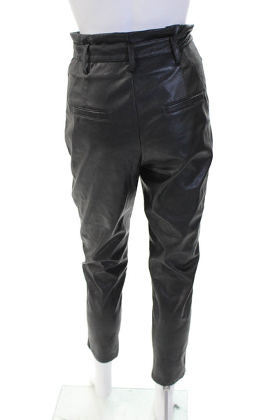 Lucy Paris Women's Paperbag Waist Faux Leather Straight Leg Pants Black Size XS