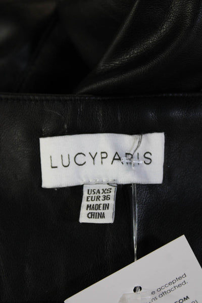 Lucy Paris Women's Paperbag Waist Faux Leather Straight Leg Pants Black Size XS